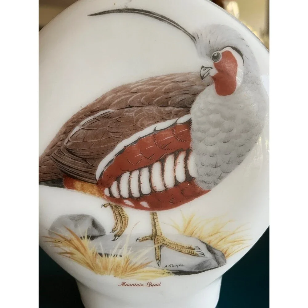 JW DANT Field Birds Decanter Series #4 Milk Glass Mountain Quail by Singer 1969